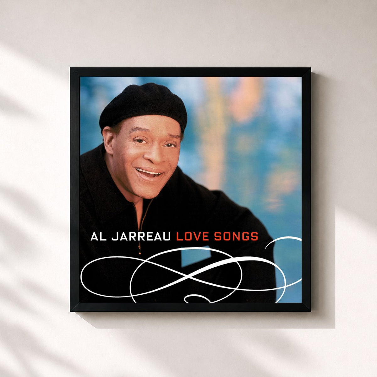 #noir Tableau carré de l'album Love Songs de Al Jarreau, cadre noir 32x32 cm