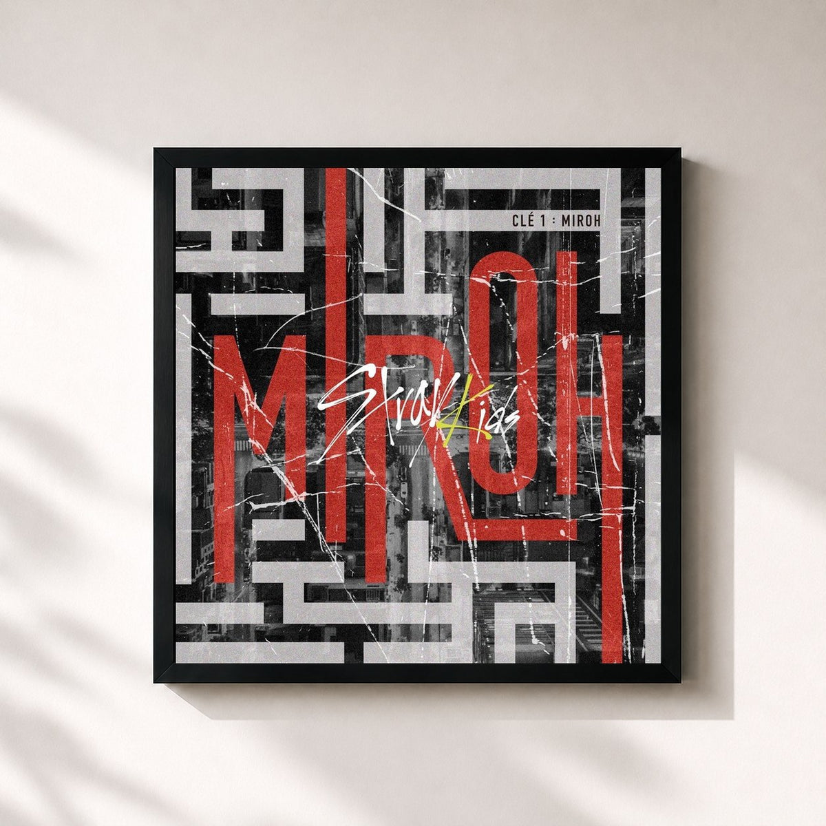 #noir Tableau carré de l'album Clé 1 : MIROH de Stray Kids, cadre noir 32x32 cm