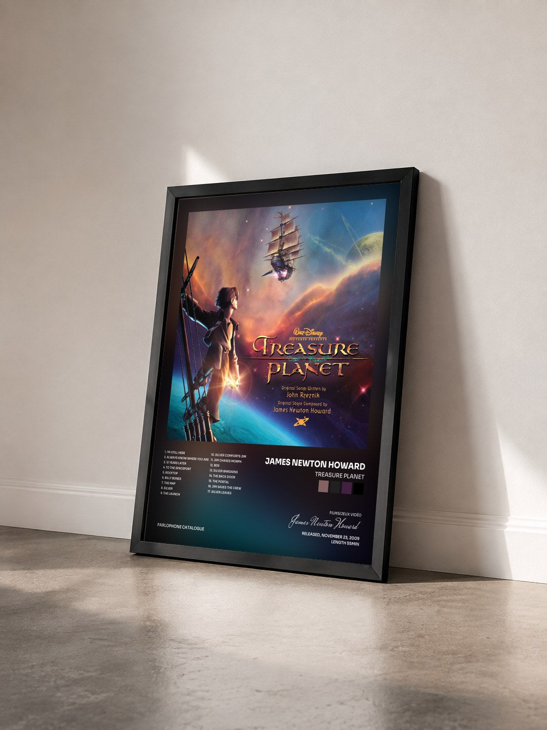 #noir Tableau de l'album Treasure Planet de James Newton Howard vu de trois quarts, cadre noir