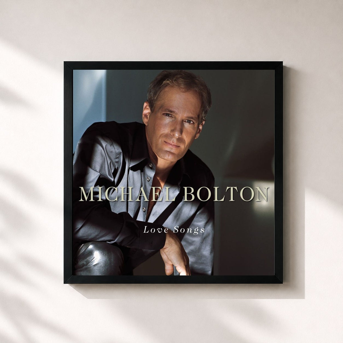 #noir Love Songs de Michael Bolton en lámina cuadrada enmarcada, marco negro de 32x32 cm
