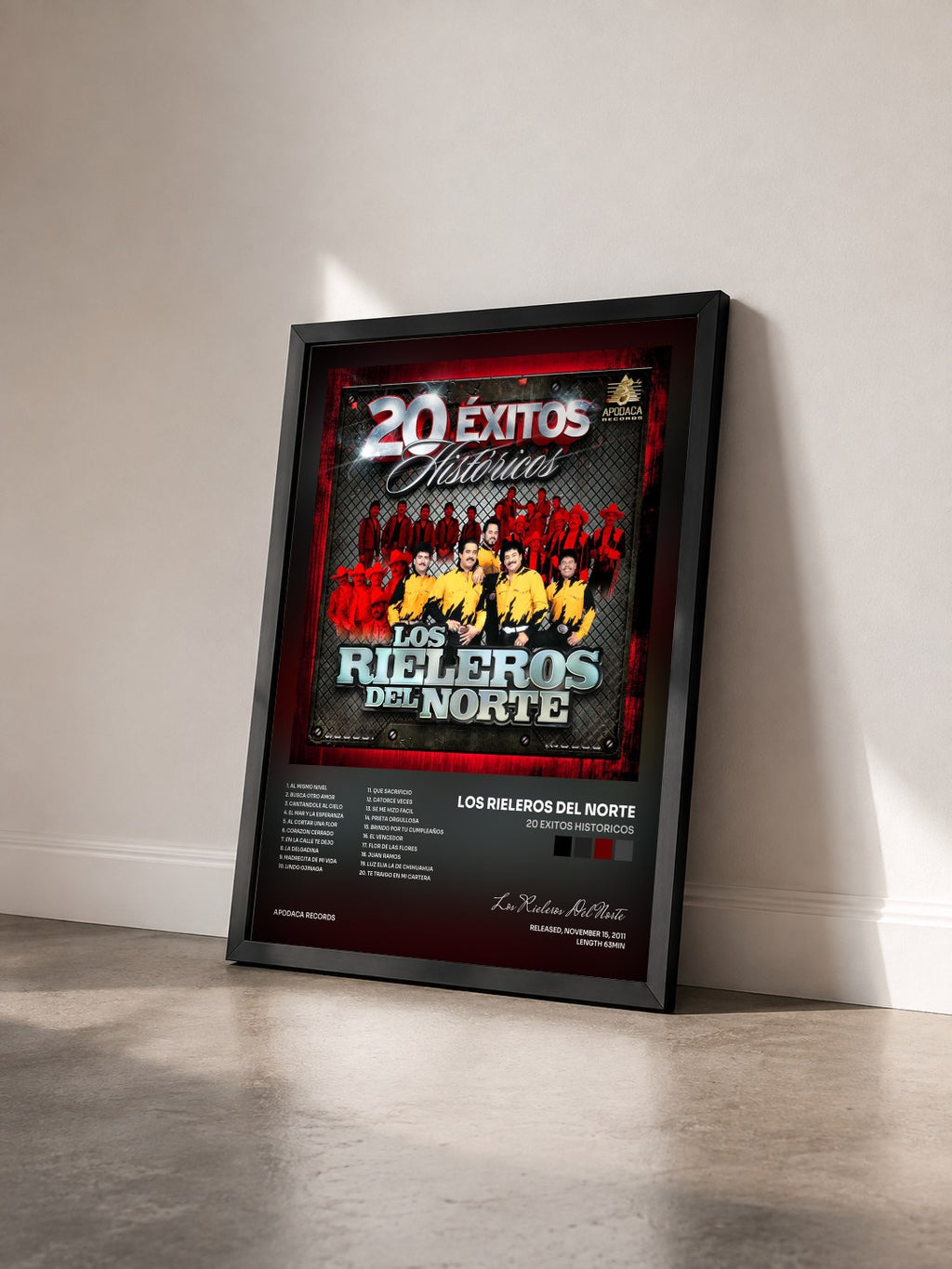 #noir Tableau de l'album 20 Exitos Historicos de Los Rieleros Del Norte vu de trois quarts, cadre noir