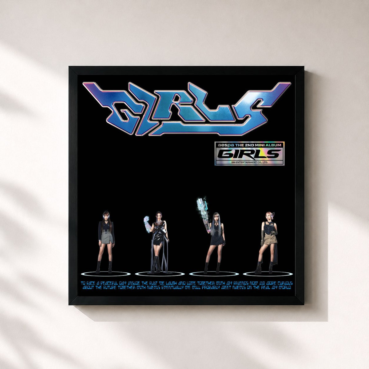 #noir Tableau carré de l'album Girls - The 2nd Mini Album de aespa, cadre noir 32x32 cm