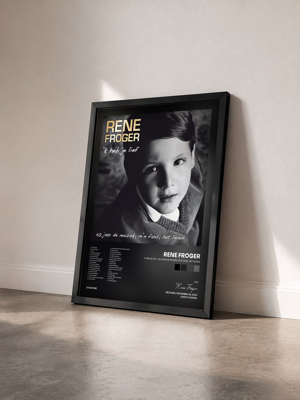 #noir Tableau de l'album `K Heb Je Lief - 50 jaar de muziek, M`n fans, het leven de Rene Froger vu de trois quarts, cadre noir