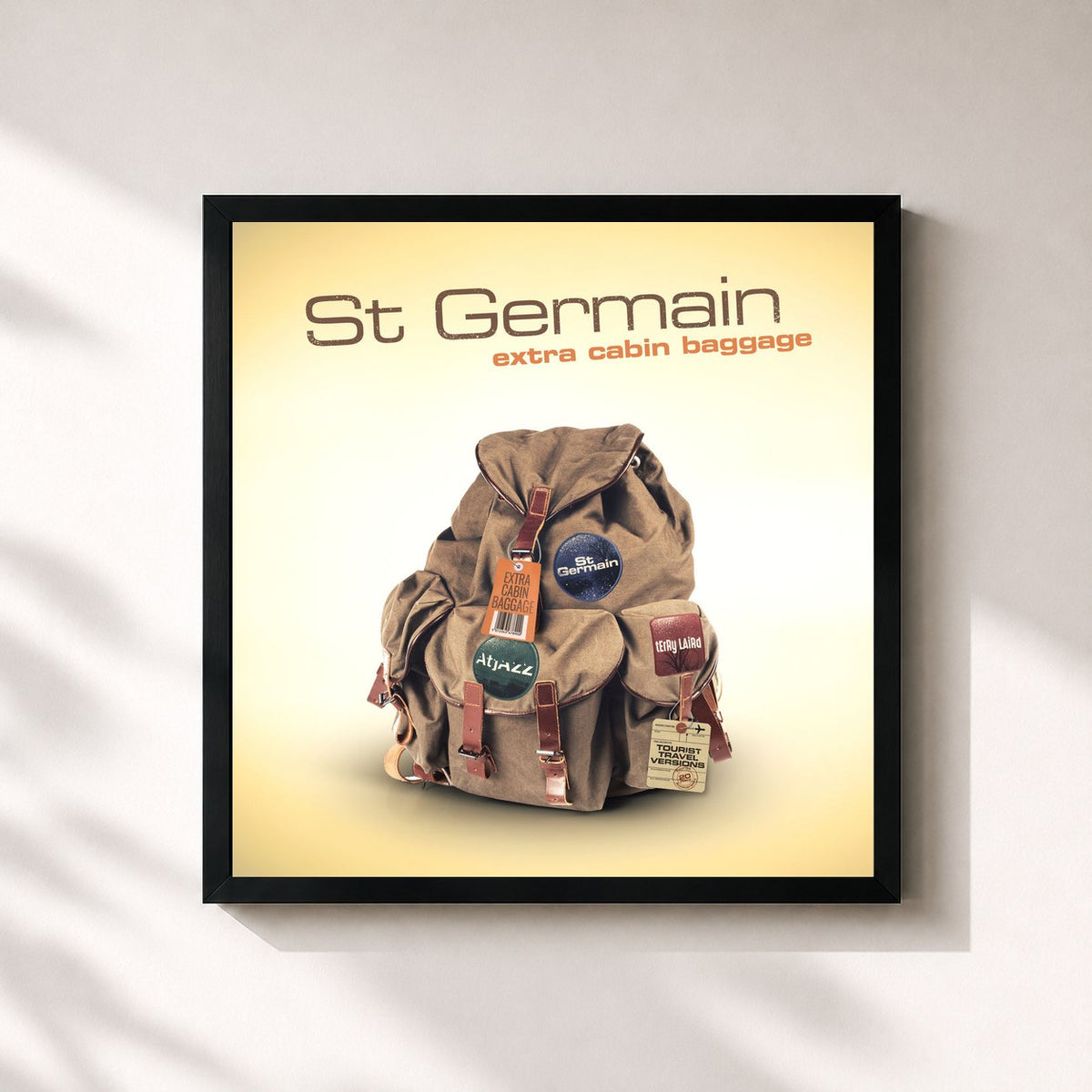 #noir Tableau carré de l'album Extra Cabin Baggage de St Germain, cadre noir 32x32 cm