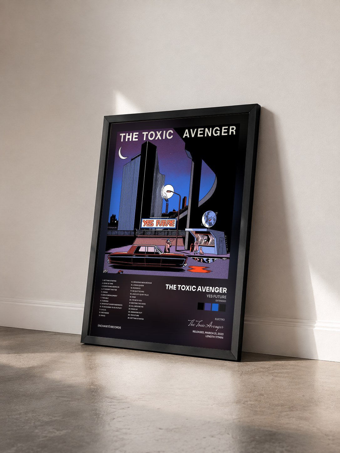 #noir Yes Future (Extended) by The Toxic Avenger as a framed art print seen at an angle, black frame