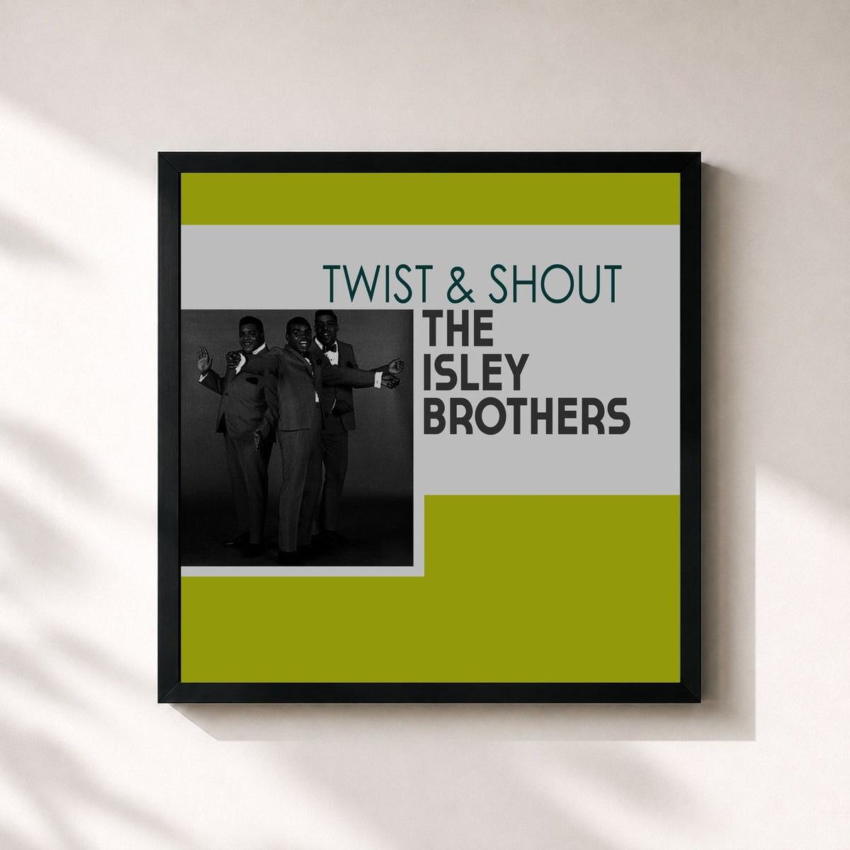#noir Tableau carré de l'album Twist & Shout de The Isley Brothers, cadre noir 32x32 cm