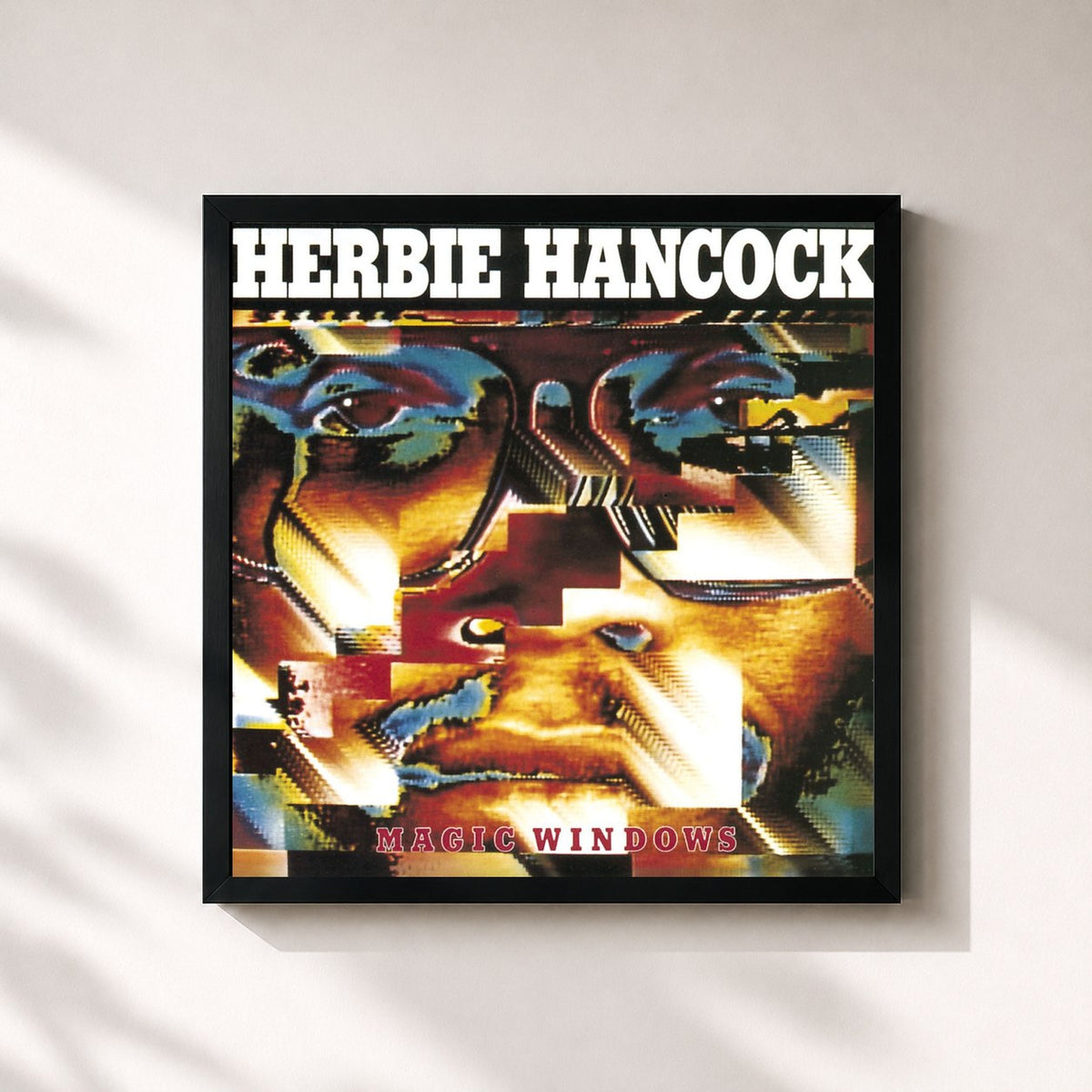 #noir Tableau carré de l'album Magic Windows de Herbie Hancock, cadre noir 32x32 cm
