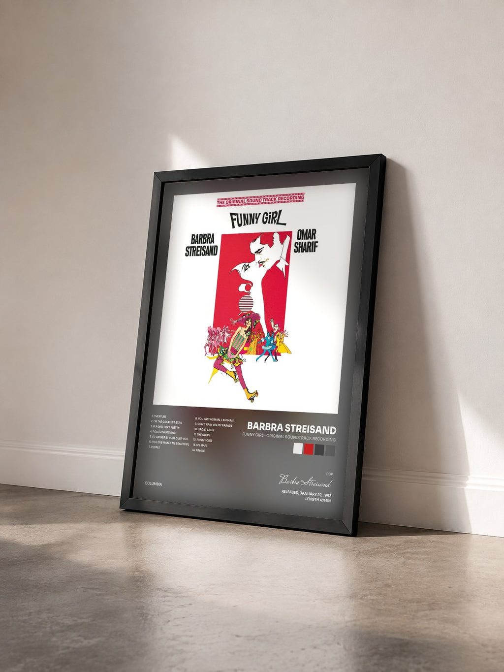 #noir Funny Girl - Original Soundtrack Recording by Barbra Streisand as a framed art print seen at an angle, black frame