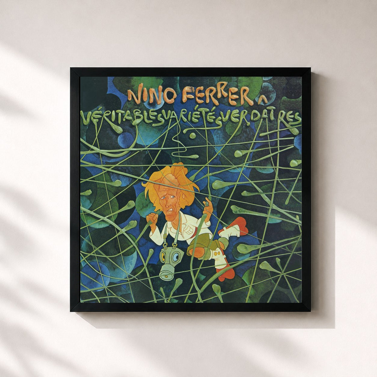 #noir Tableau carré de l'album Véritables Variétés Verdâtres de Nino Ferrer, cadre noir 32x32 cm
