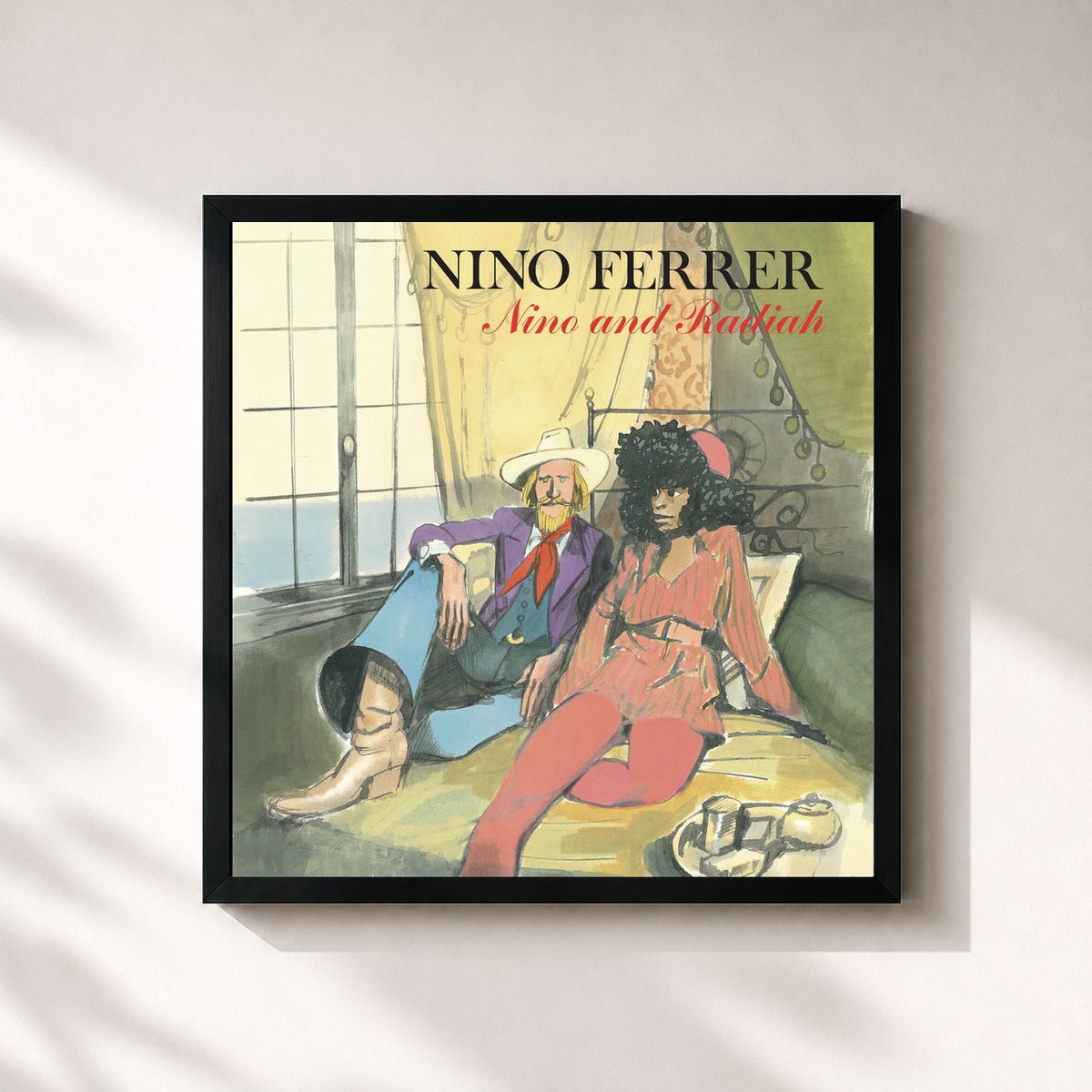 #noir Tableau carré de l'album Nino and Radiah de Nino Ferrer, cadre noir 32x32 cm