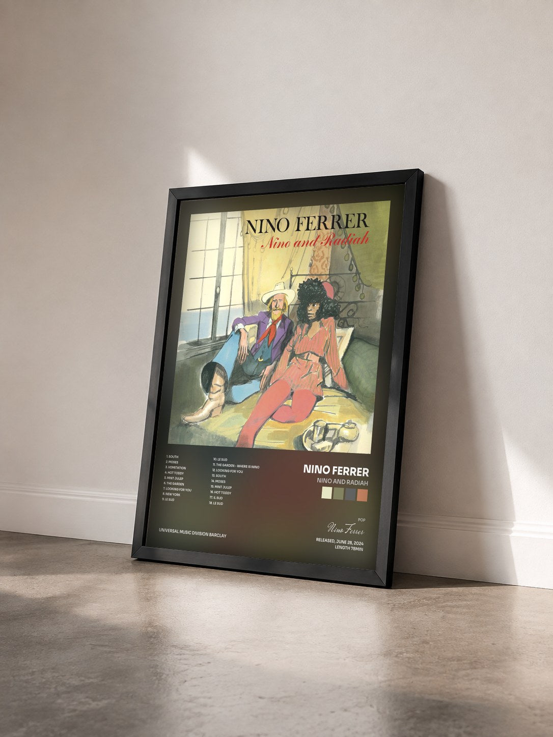 #noir Tableau de l'album Nino and Radiah de Nino Ferrer vu de trois quarts, cadre noir