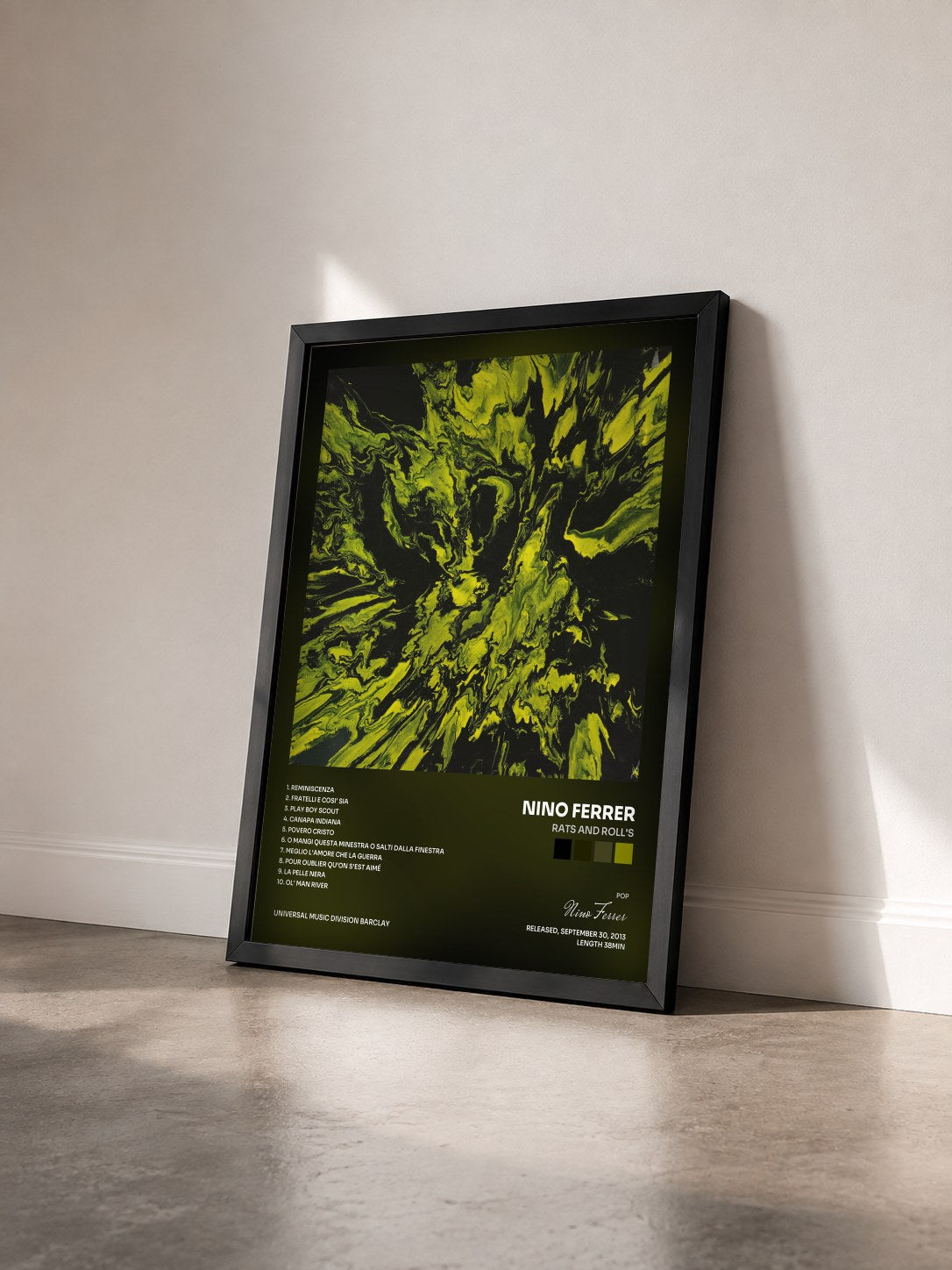 #noir Rats And Roll's von Nino Ferrer als gerahmter Kunstdruck von schräg gesehen, schwarzer Rahmen