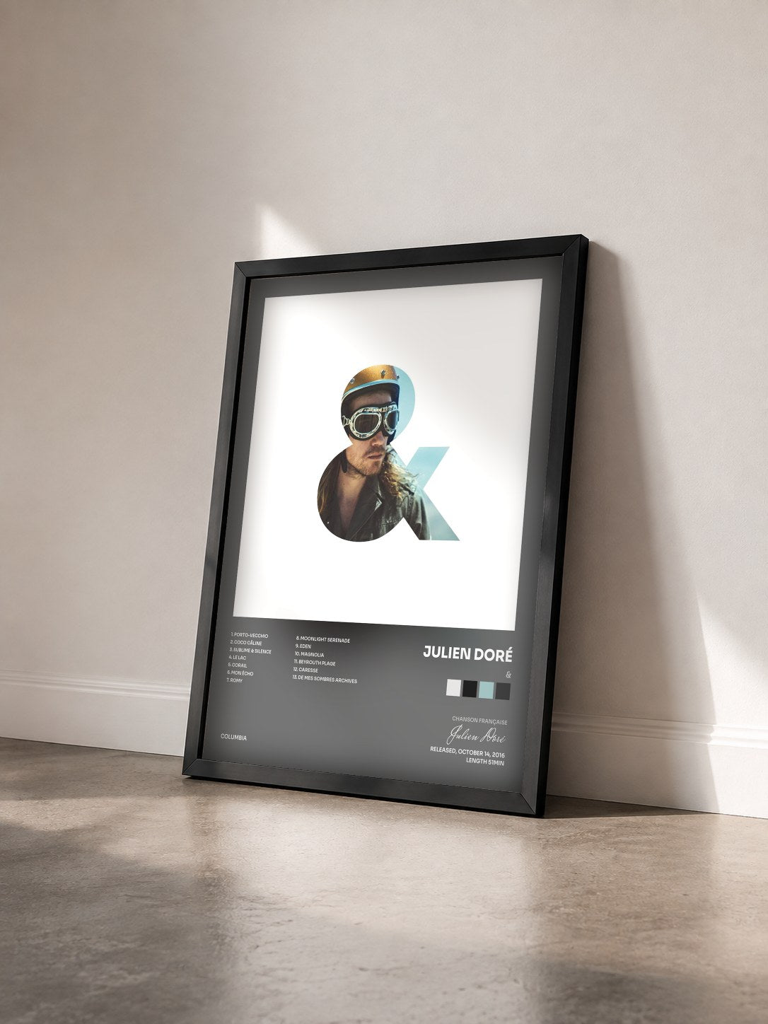 #noir & by Julien Doré as a framed art print seen at an angle, black frame