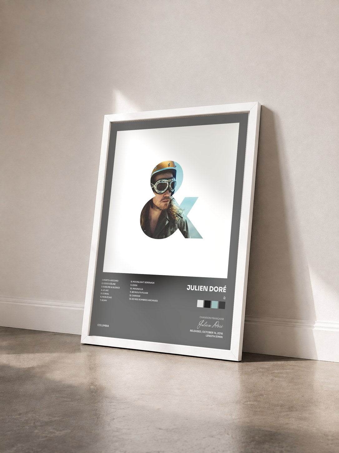 #blanc & by Julien Doré as a framed art print seen at an angle, white frame
