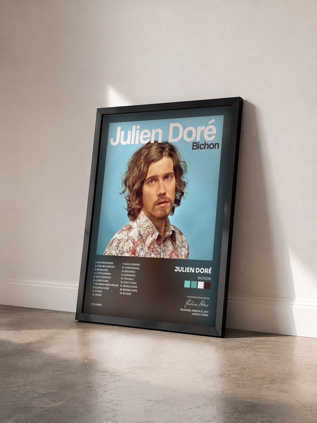 #noir Tableau de l'album Bichon de Julien Doré vu de trois quarts, cadre noir