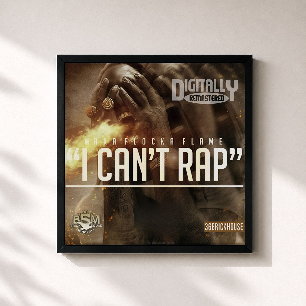 #noir Tableau carré de l'album I Can't Rap de Waka Flocka Flame, cadre noir 32x32 cm
