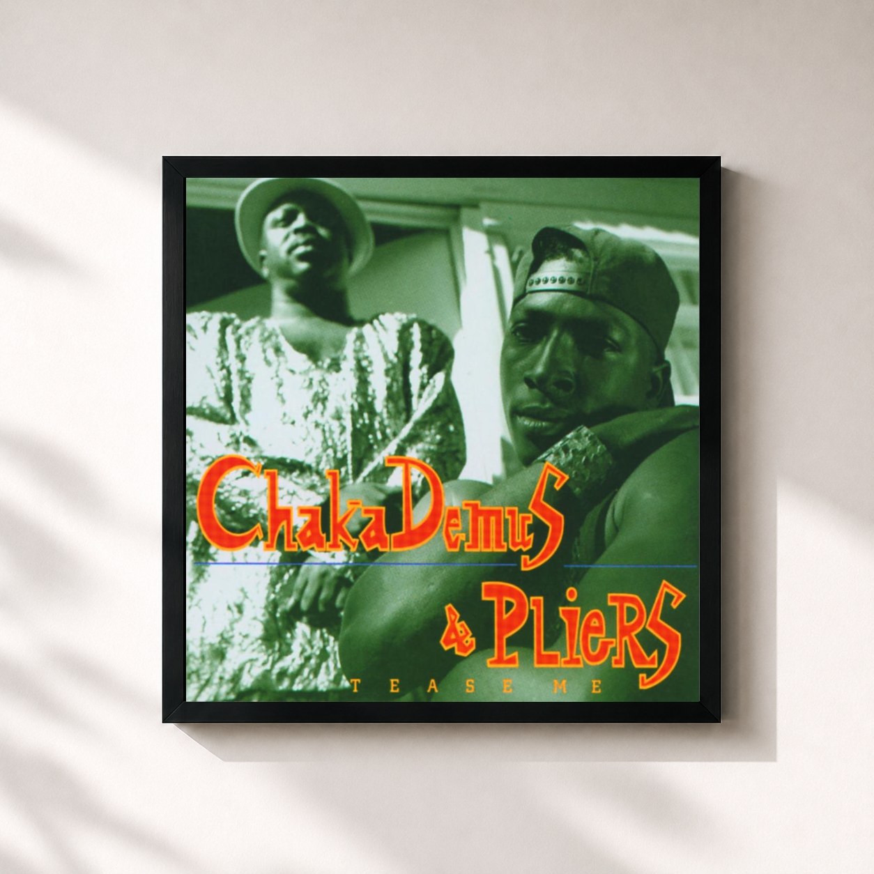 #noir Tableau carré de l'album Tease Me de Chaka Demus & Pliers, cadre noir 32x32 cm
