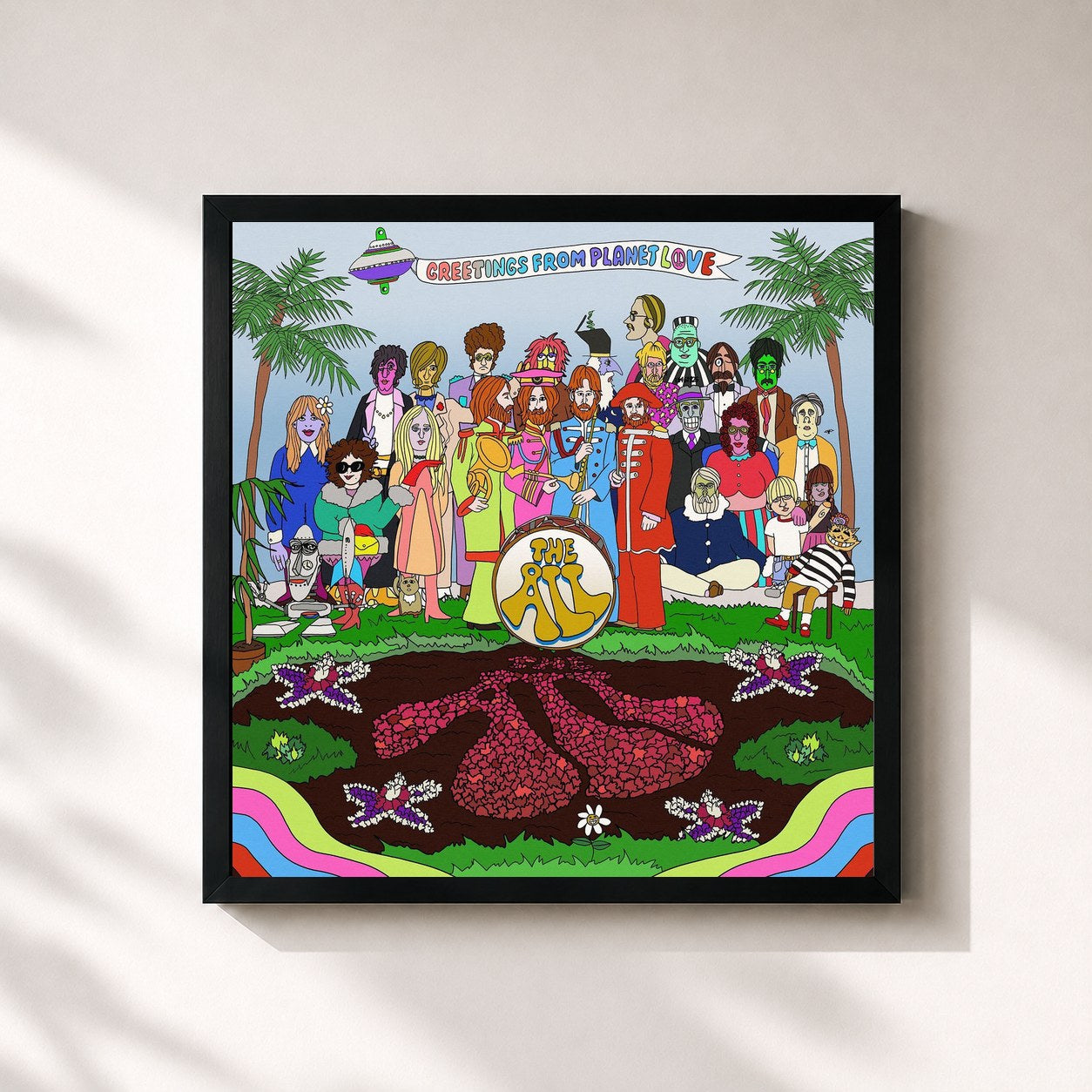 #noir Tableau carré de l'album The Fraternal Order of the All: Greetings from Planet Love (2023 Remaster) de Andrew Gold, cadre noir 32x32 cm