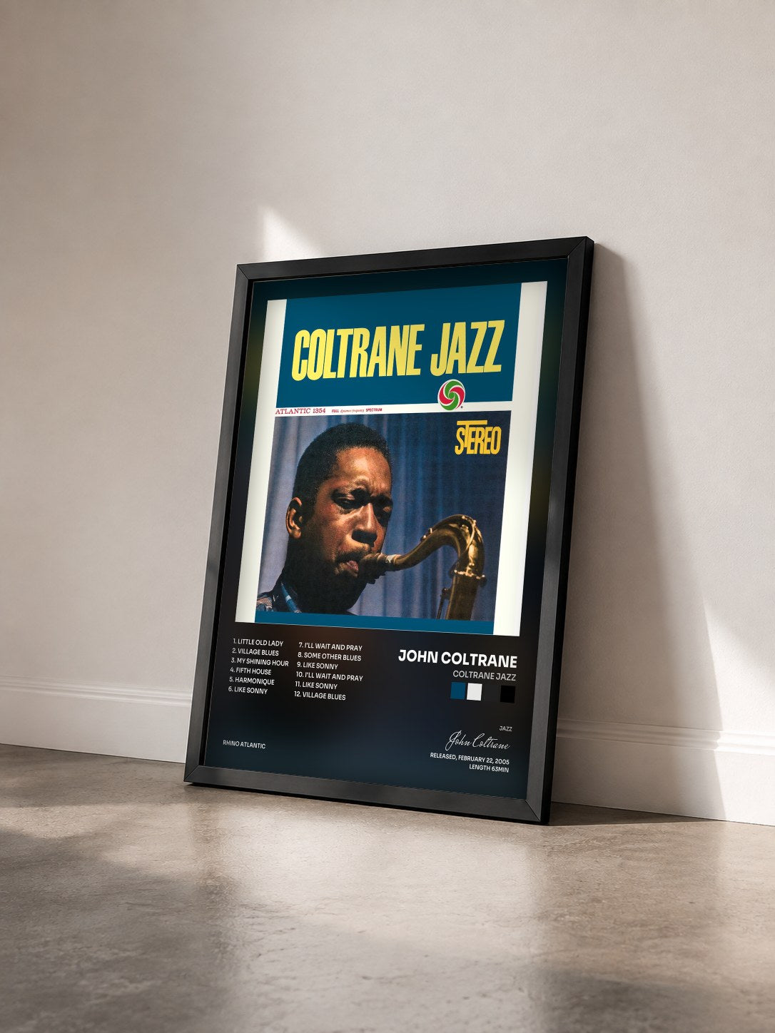 #noir Tableau de l'album Coltrane Jazz de John Coltrane vu de trois quarts, cadre noir