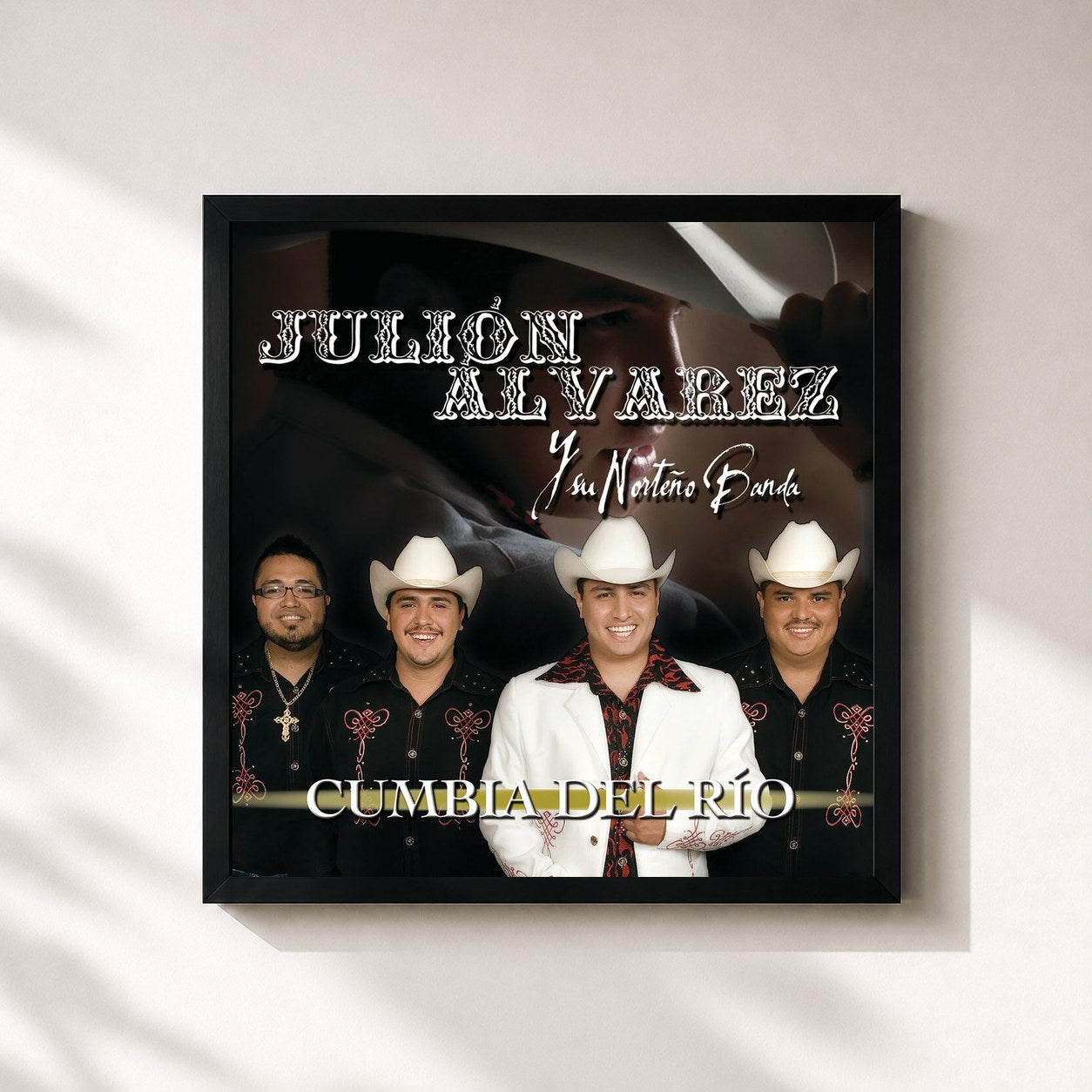 #noir Tableau carré de l'album Cumbia Del Río de Julion Alvarez Y Su Norteño Banda, cadre noir 32x32 cm