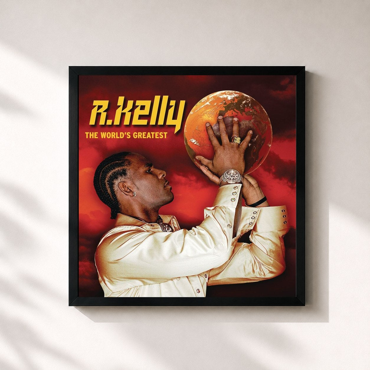 #noir Tableau carré de l'album The World's Greatest de R. Kelly, cadre noir 32x32 cm