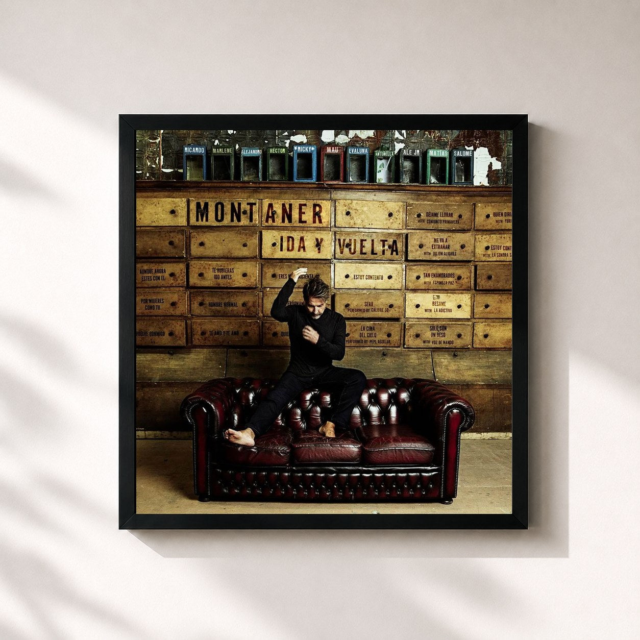 #noir Tableau carré de l'album Ida y Vuelta de Ricardo Montaner, cadre noir 32x32 cm