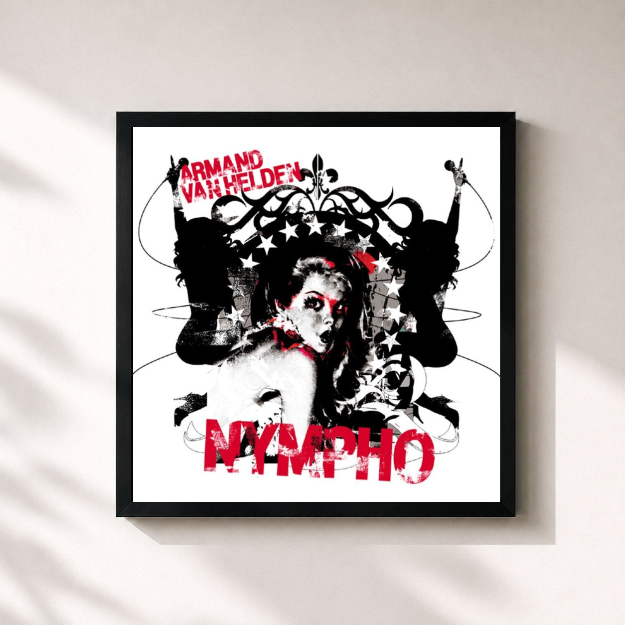#noir Tableau carré de l'album Nympho de Armand van Helden, cadre noir 32x32 cm