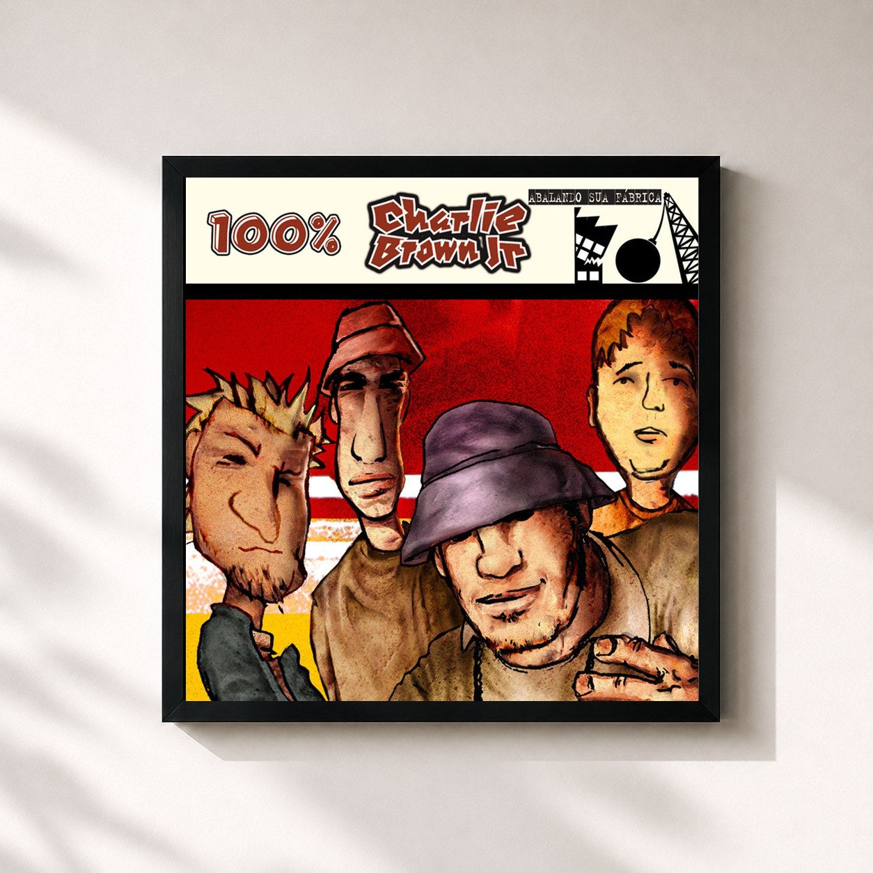 #noir Tableau carré de l'album 100% Charlie Brown Jr - Abalando A Sua Fábrica de Charlie Brown Jr., cadre noir 32x32 cm