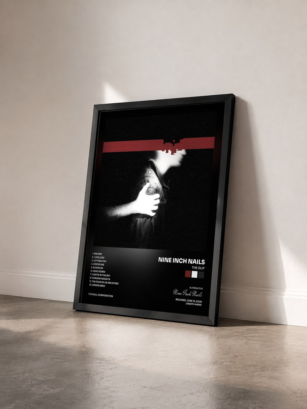 #noir The Slip by Nine Inch Nails as a framed art print seen at an angle, black frame