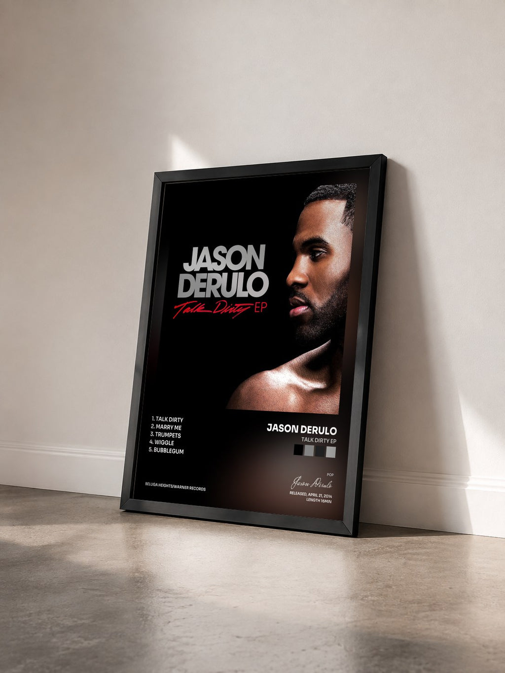 #noir Tableau de l'album Talk Dirty EP de Jason Derulo vu de trois quarts, cadre noir
