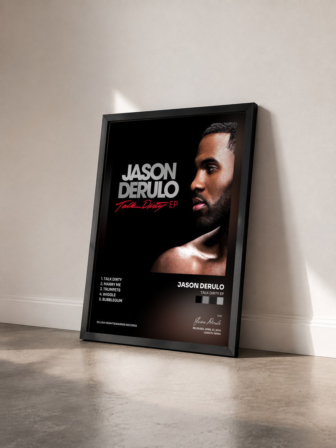 #noir Talk Dirty EP de Jason Derulo en lámina enmarcada vista de tres cuartos, marco negro