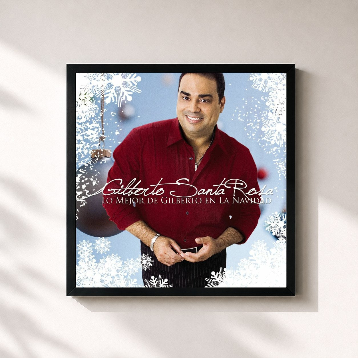 #noir Tableau carré de l'album Lo Mejor De Gilberto En La Navidad de Gilberto Santa Rosa, cadre noir 32x32 cm