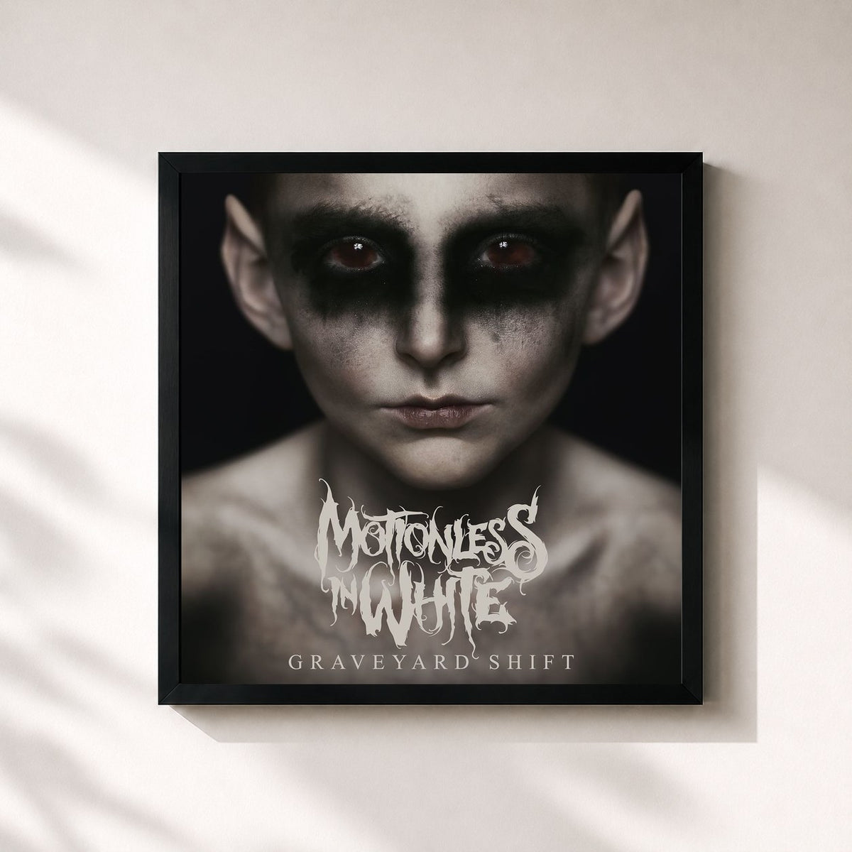 #noir Tableau carré de l'album Graveyard Shift de Motionless In White, cadre noir 32x32 cm