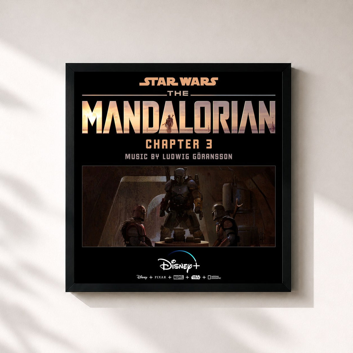 #noir Tableau carré de l'album The Mandalorian: Chapter 3 (Original Score) de Ludwig Goransson, cadre noir 32x32 cm