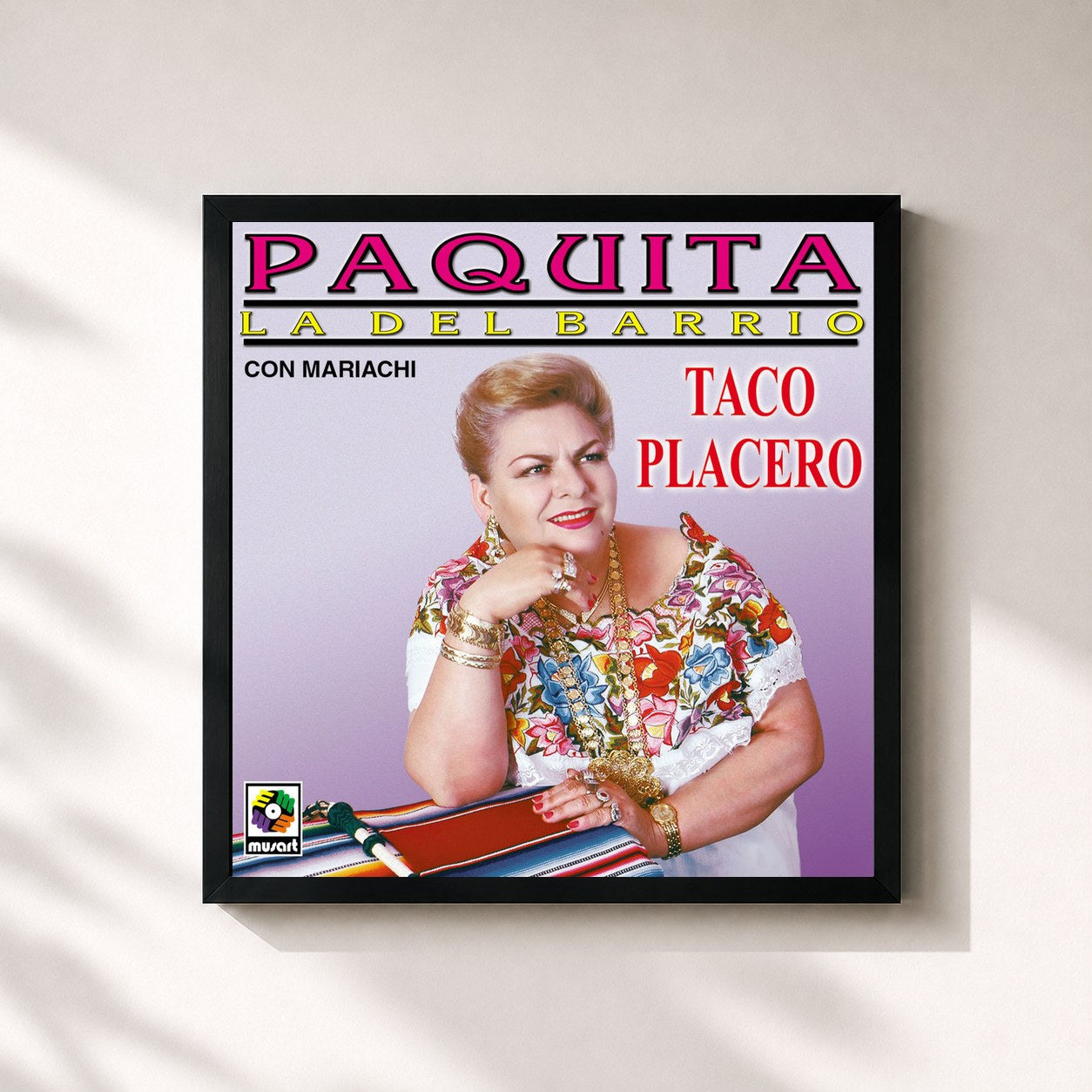 #noir Tableau carré de l'album Taco Placero de PAQUITA LA DEL BARRIO, cadre noir 32x32 cm