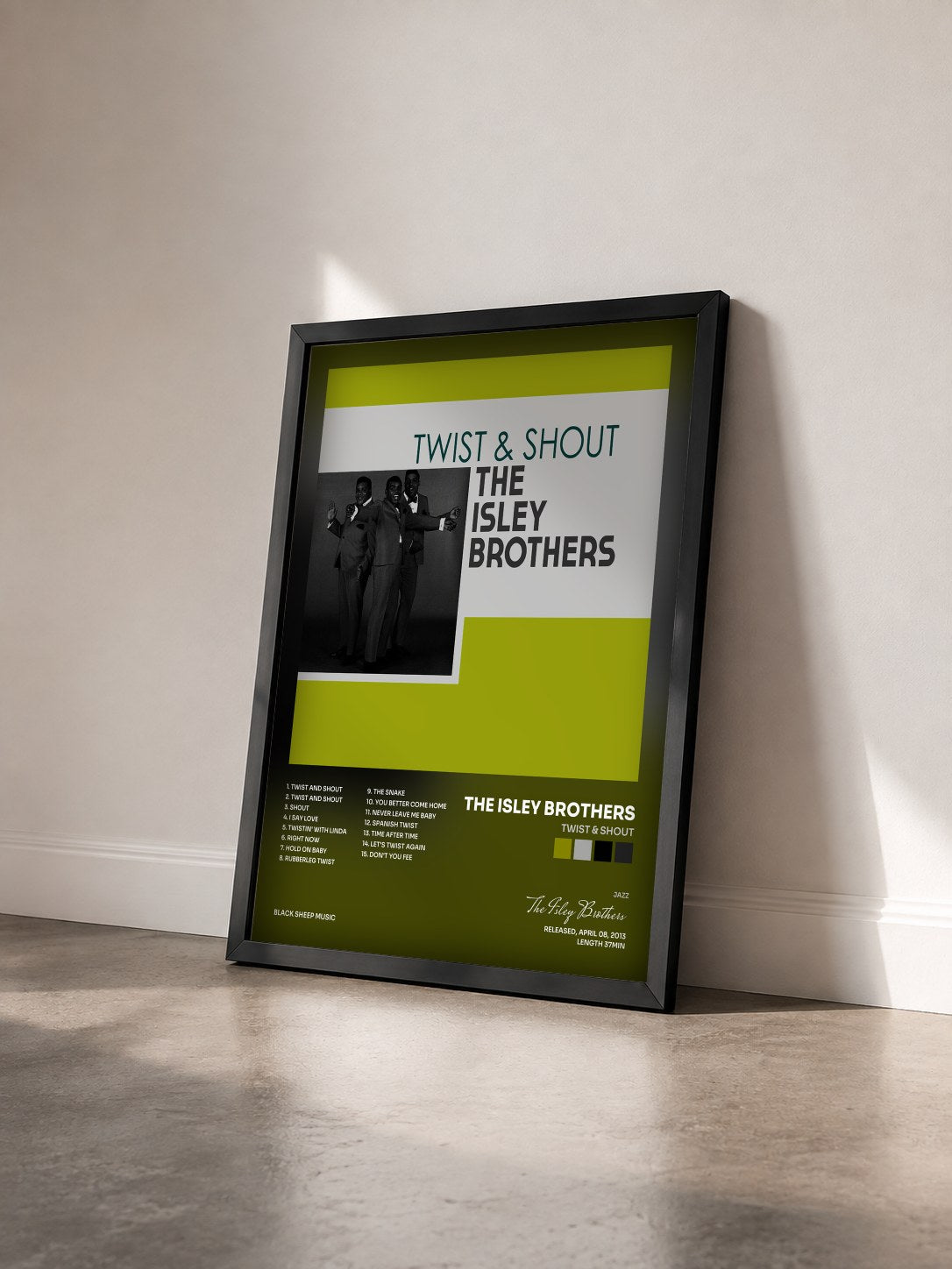 #noir Tableau de l'album Twist & Shout de The Isley Brothers vu de trois quarts, cadre noir