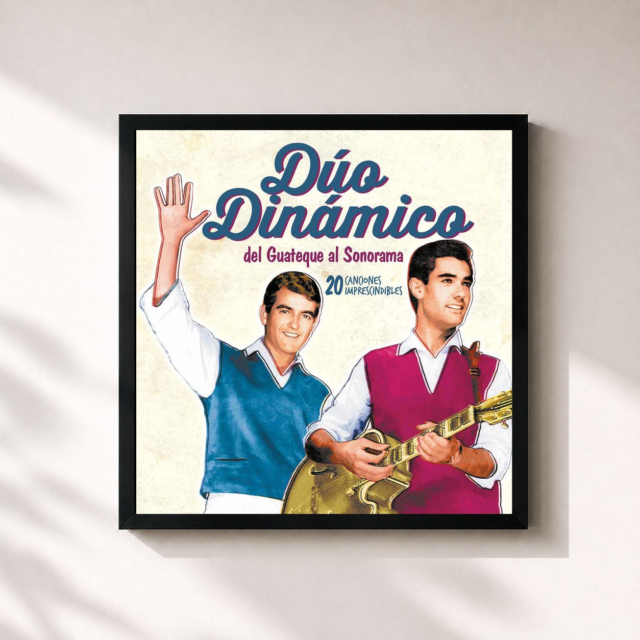 #noir Tableau carré de l'album Del guateque al Sonorama. 20 Canciones Imprescindibles de Duo Dinamico, cadre noir 32x32 cm