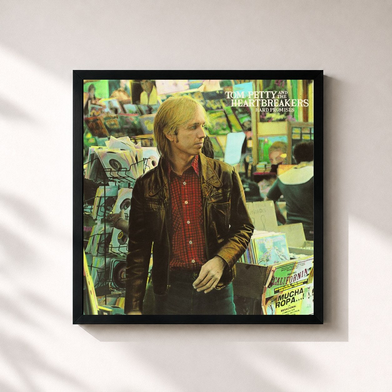 #noir Tableau carré de l'album Hard Promises de Tom Petty and the Heartbreakers, cadre noir 32x32 cm