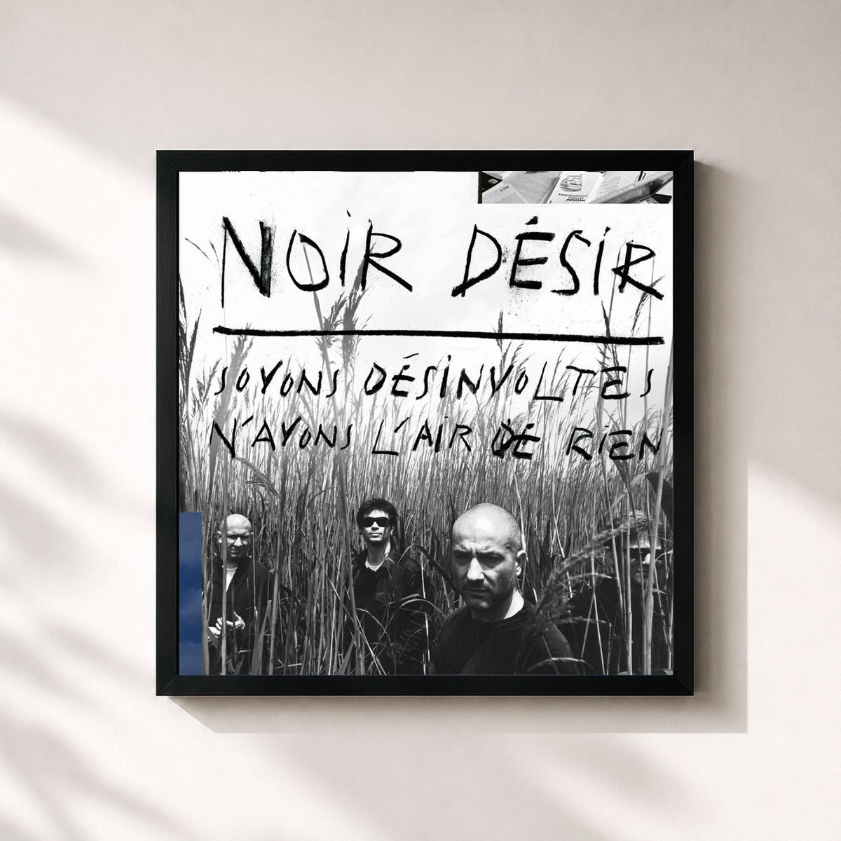 #noir Tableau carré de l'album Soyons désinvoltes, n'ayons l'air de rien de Noir Désir, cadre noir 32x32 cm