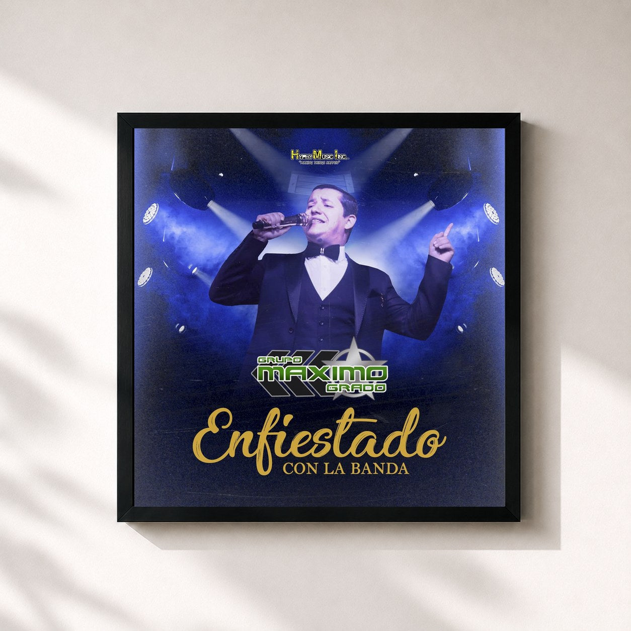 #noir Tableau carré de l'album Enfiestado Con La Banda de Grupo Maximo Grado, cadre noir 32x32 cm