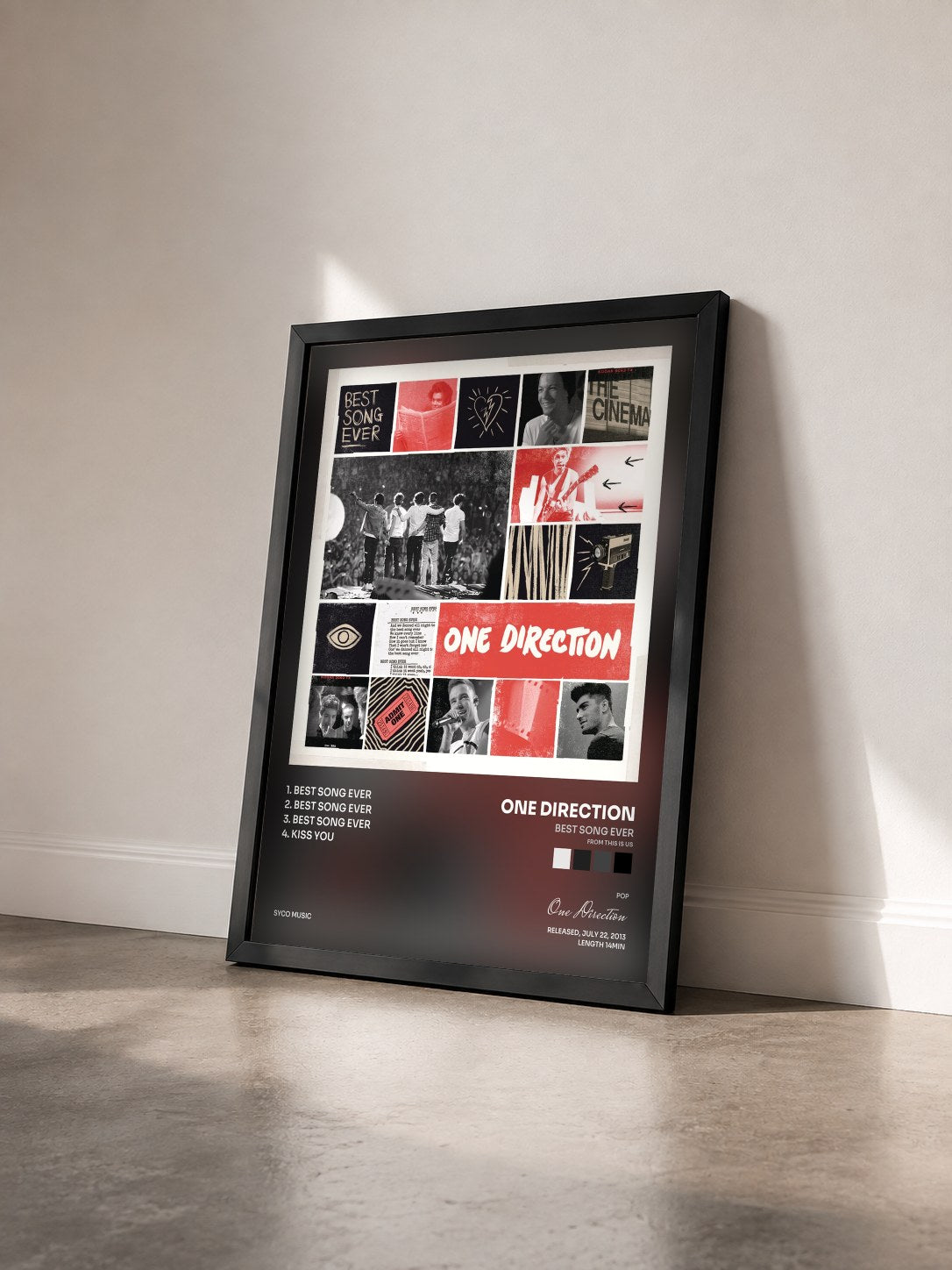 #noir Tableau de l'album Best Song Ever (From THIS IS US) de One Direction vu de trois quarts, cadre noir