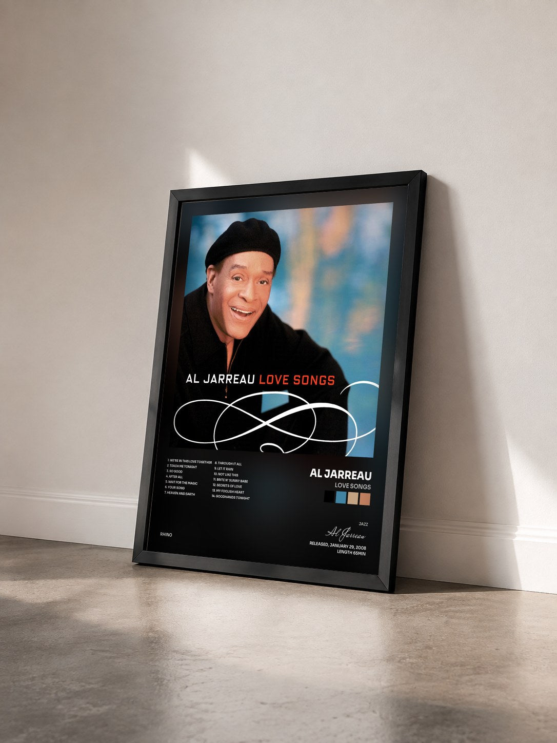 #noir Tableau de l'album Love Songs de Al Jarreau vu de trois quarts, cadre noir