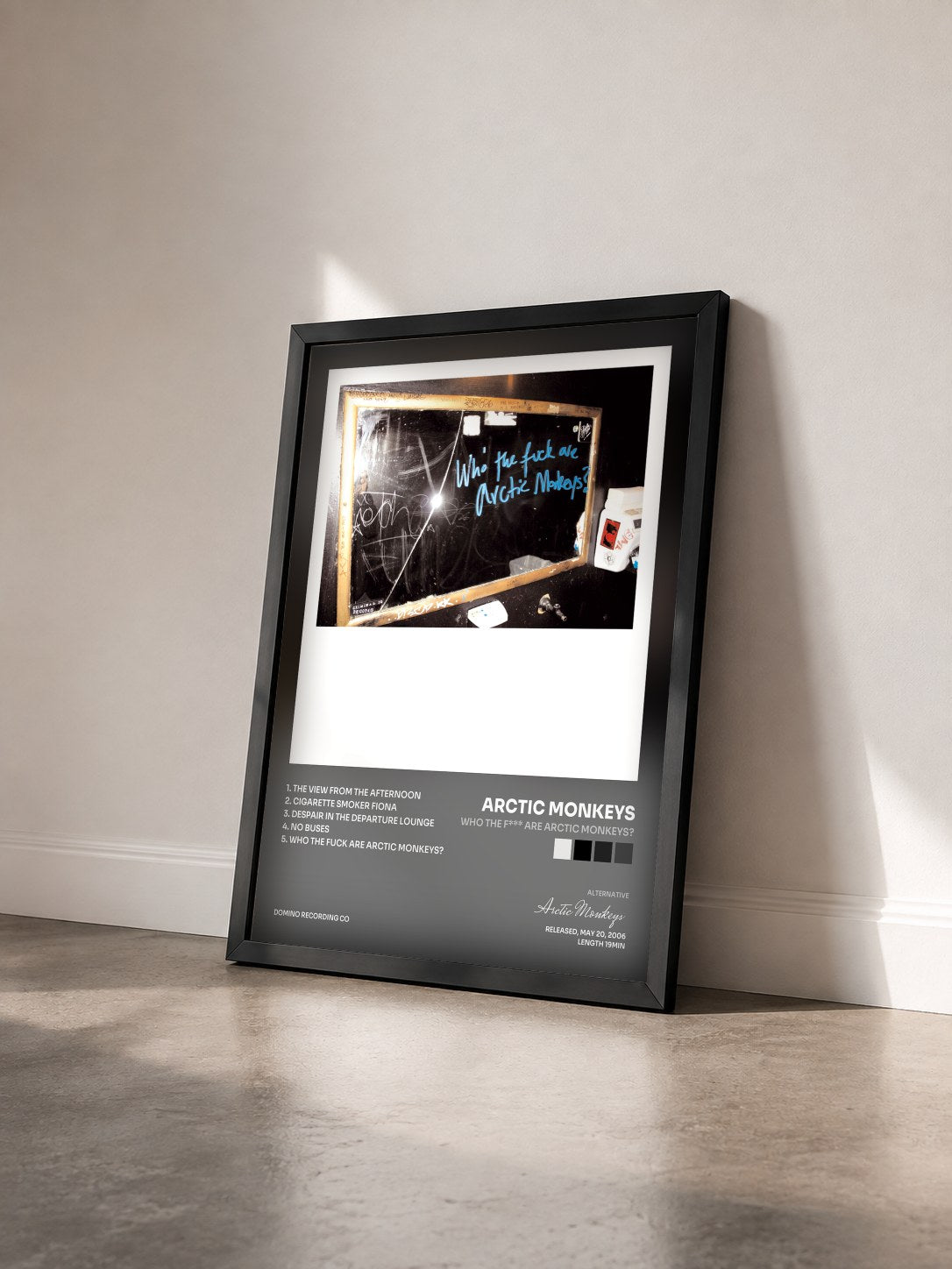 #noir Tableau de l'album Who The F*** Are Arctic Monkeys? de Arctic Monkeys vu de trois quarts, cadre noir
