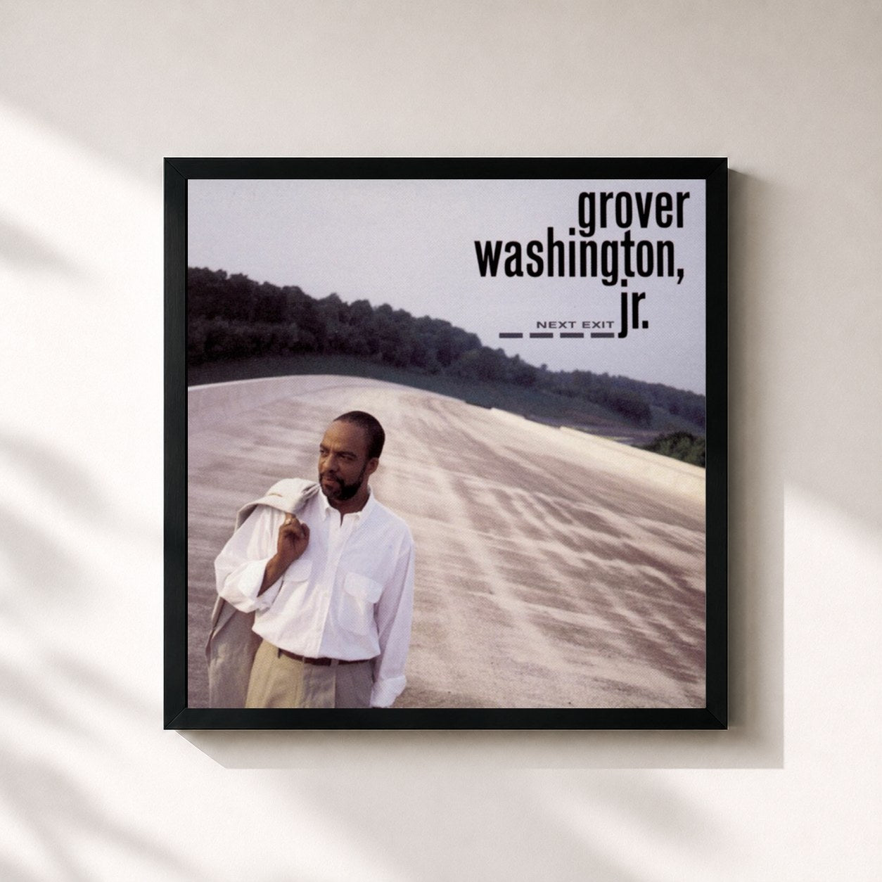 #noir Tableau carré de l'album Next Exit de Grover Washington, Jr., cadre noir 32x32 cm
