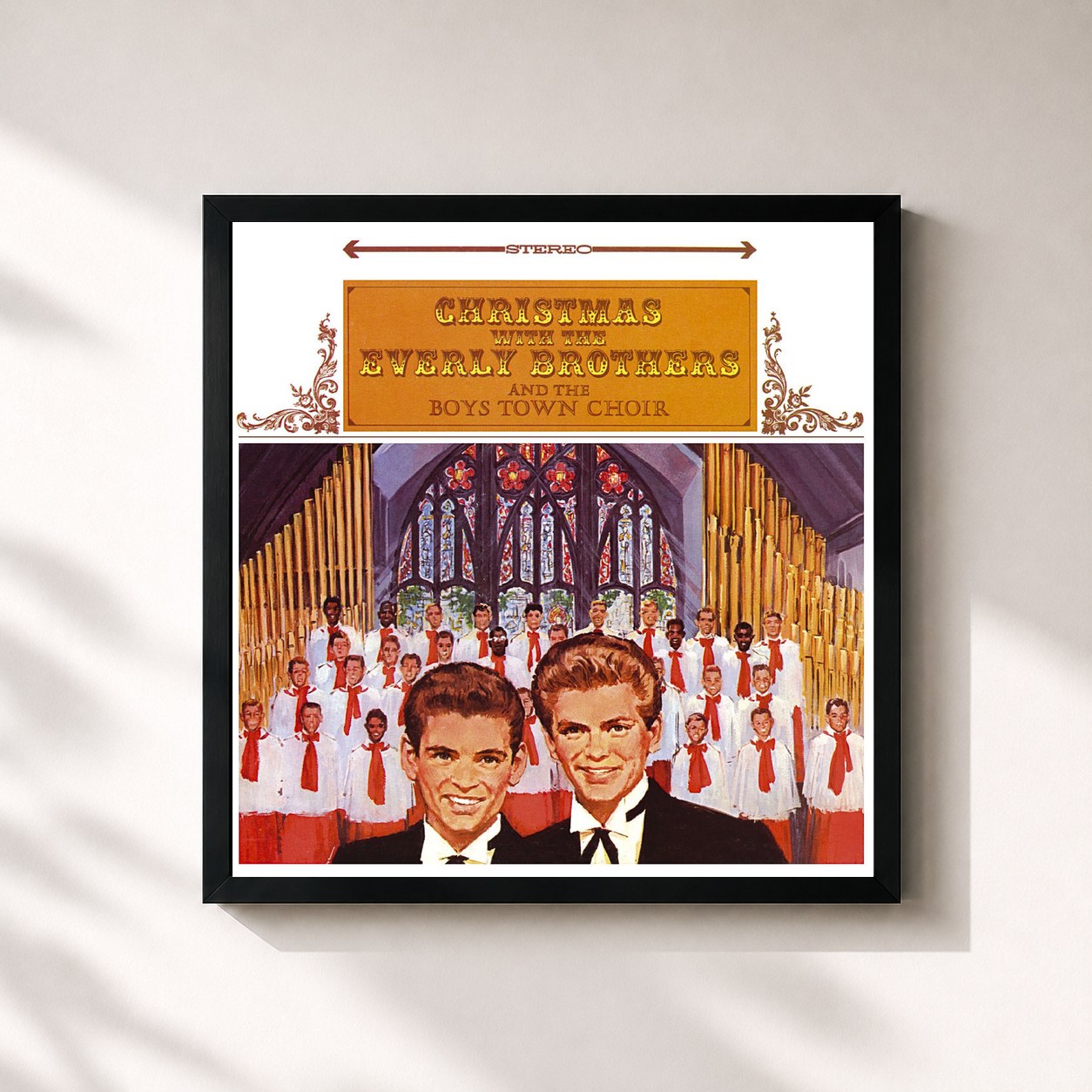 #noir Tableau carré de l'album Christmas with The Everly Brothers and the Boys Town Choir de The Everly Brothers, cadre noir 32x32 cm