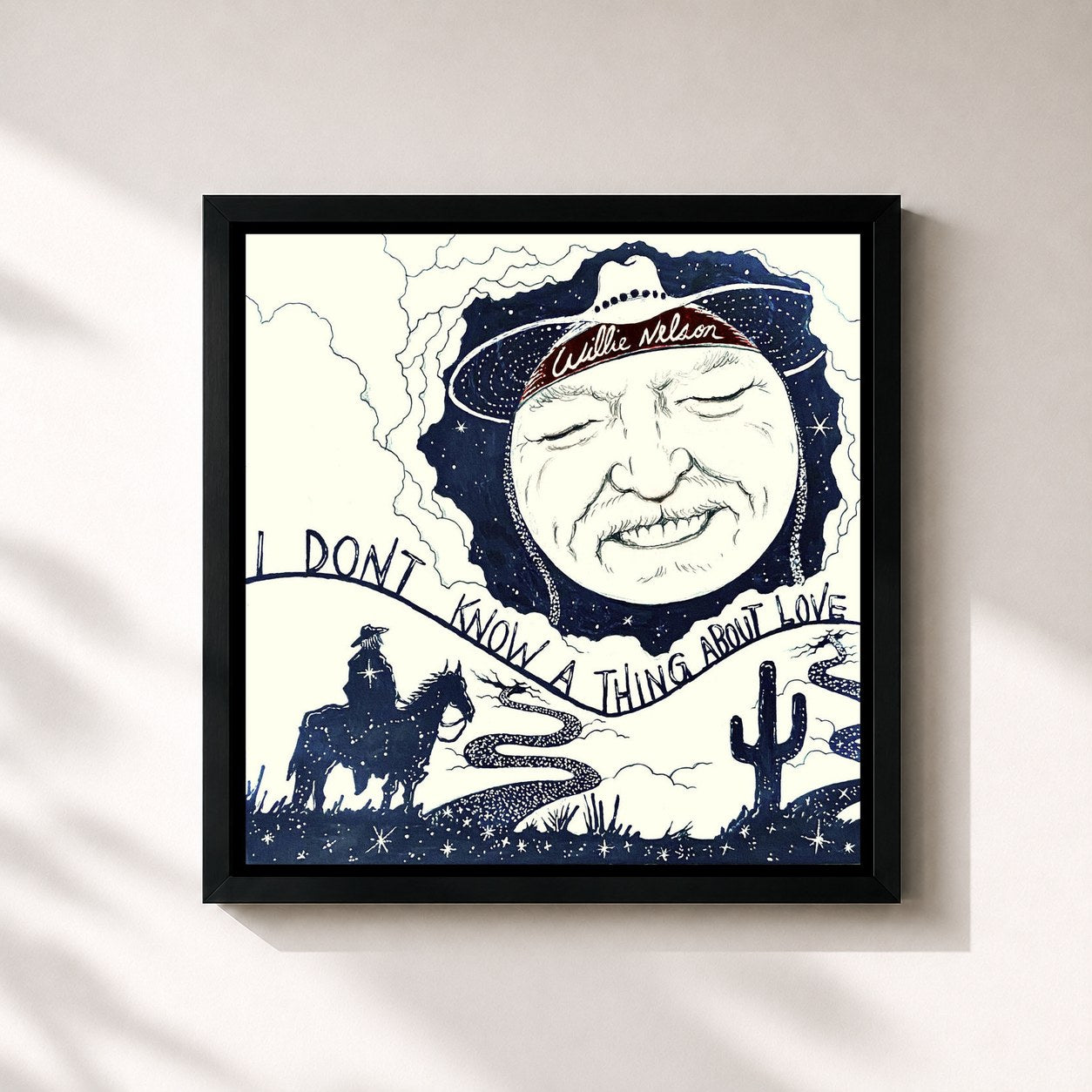 #noir Tableau carré de l'album I Don't Know A Thing About Love: The Songs of Harlan Howard de Willie Nelson, cadre noir 32x32 cm