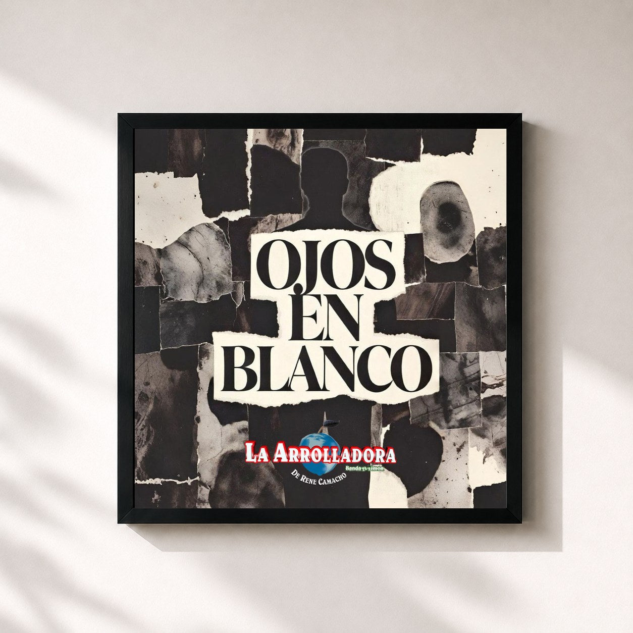 #noir Tableau carré de l'album Ojos En Blanco de La Arrolladora Banda El Limón De Rene Camacho, cadre noir 32x32 cm