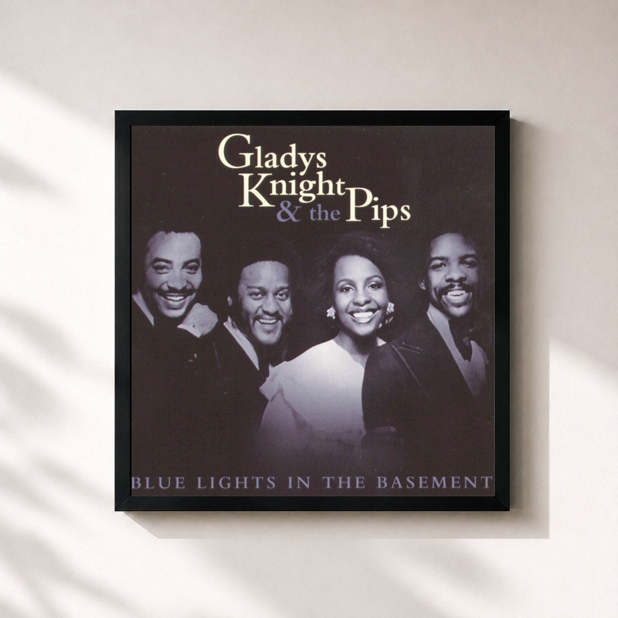 #noir Tableau carré de l'album Blue Lights In The Basement de Gladys Knight & The Pips, cadre noir 32x32 cm