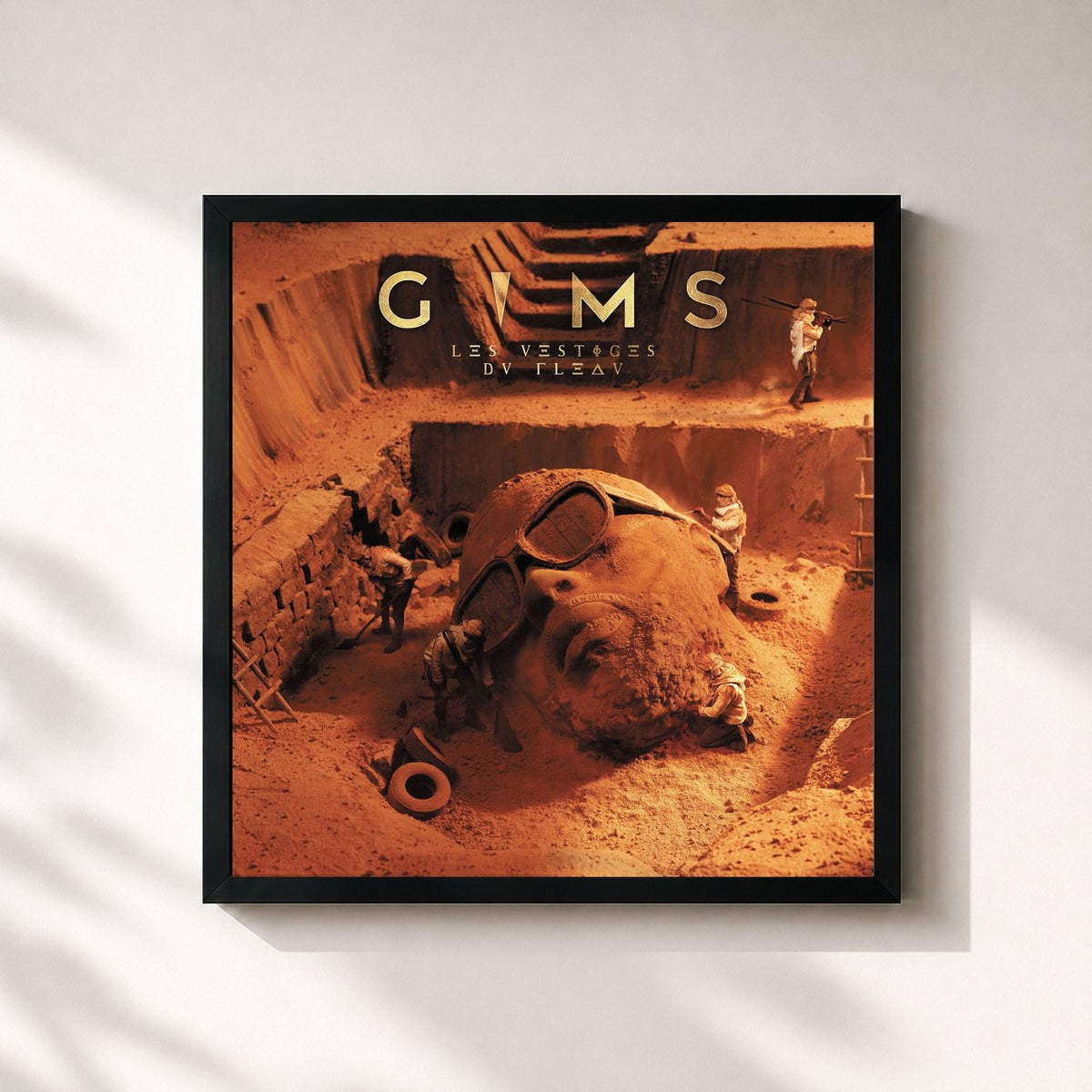 #noir Tableau carré de l'album LES VESTIGES DU FLÉAU de GIMS, cadre noir 32x32 cm