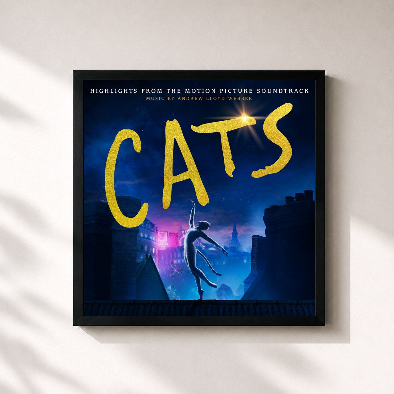 #noir Tableau carré de l'album Cats: Highlights From The Motion Picture Soundtrack de Andrew Lloyd Webber, cadre noir 32x32 cm